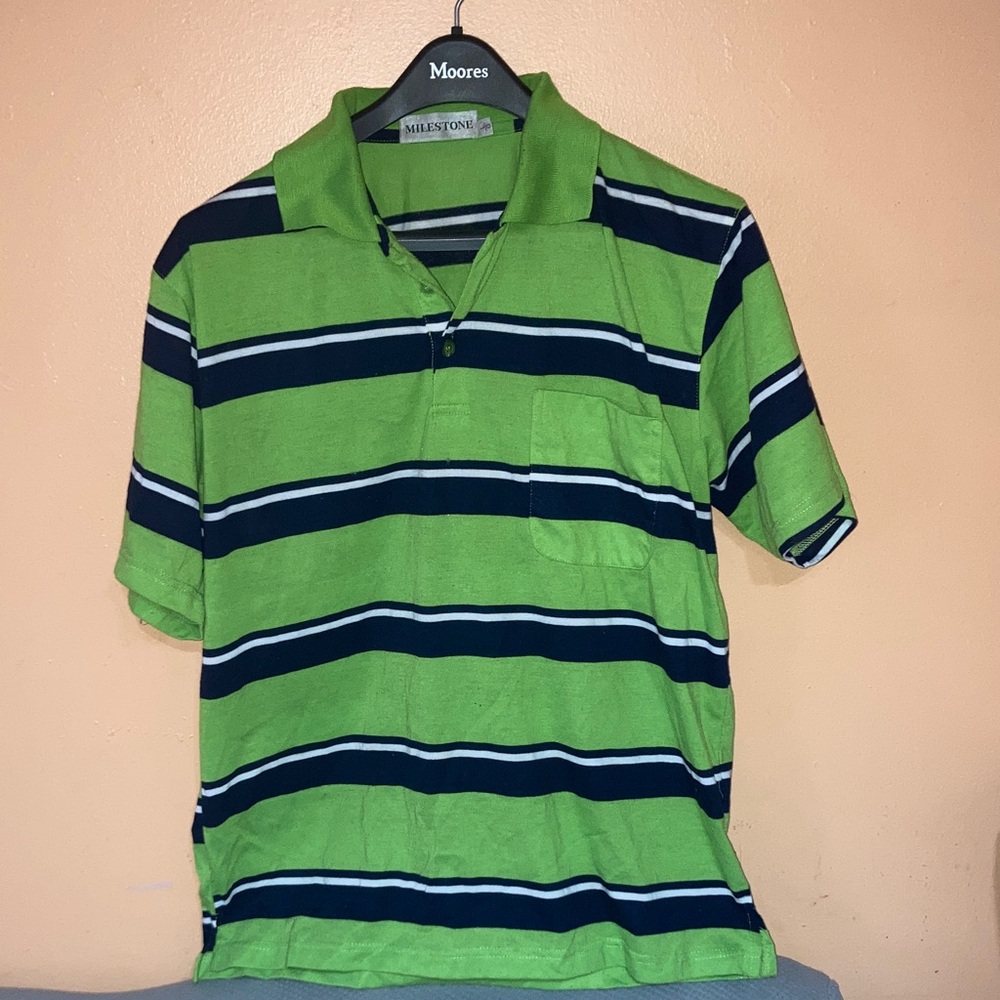 Green and Navy Striped Polo Shirt